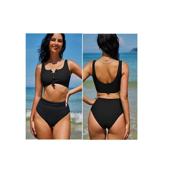 ZAFUL Women's High Waisted Bikini Scoop Neck Swimsuit Two Pieces Bathing Suit - Picture 1 of 6